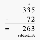 Calculate 335 minus 72 using long subtraction