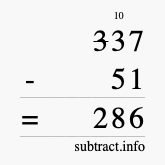 Calculate 337 minus 51 using long subtraction