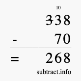 Calculate 338 minus 70 using long subtraction