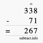 Calculate 338 minus 71 using long subtraction