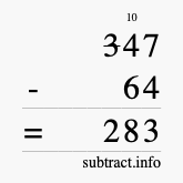 Calculate 347 minus 64 using long subtraction