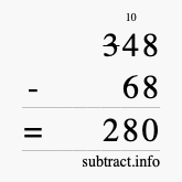 Calculate 348 minus 68 using long subtraction