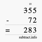 Calculate 355 minus 72 using long subtraction