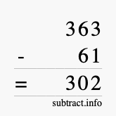 Calculate 363 minus 61 using long subtraction