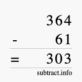 Calculate 364 minus 61 using long subtraction