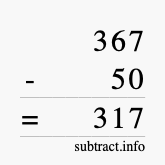 Calculate 367 minus 50 using long subtraction