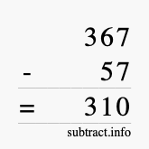 Calculate 367 minus 57 using long subtraction