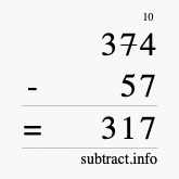 Calculate 374 minus 57 using long subtraction
