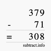 Calculate 379 minus 71 using long subtraction