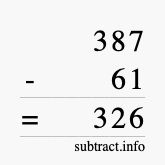 Calculate 387 minus 61 using long subtraction