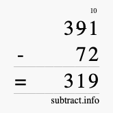 Calculate 391 minus 72 using long subtraction