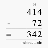 Calculate 414 minus 72 using long subtraction