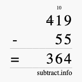 Calculate 419 minus 55 using long subtraction