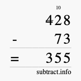 Calculate 428 minus 73 using long subtraction