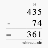 Calculate 435 minus 74 using long subtraction