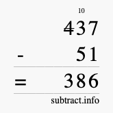 Calculate 437 minus 51 using long subtraction Calculate 437 minus 51 using long subtraction