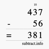 Calculate 437 minus 56 using long subtraction