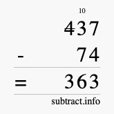 Calculate 437 minus 74 using long subtraction