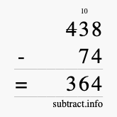 Calculate 438 minus 74 using long subtraction