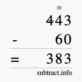 Calculate 443 minus 60 using long subtraction
