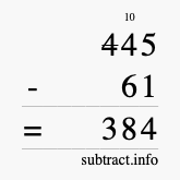Calculate 445 minus 61 using long subtraction