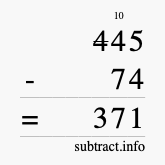 Calculate 445 minus 74 using long subtraction