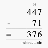 Calculate 447 minus 71 using long subtraction Calculate 447 minus 71 using long subtraction