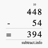 Calculate 448 minus 54 using long subtraction