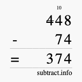 Calculate 448 minus 74 using long subtraction