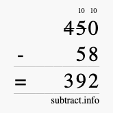 Calculate 450 minus 58 using long subtraction