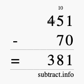 Calculate 451 minus 70 using long subtraction