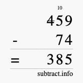 Calculate 459 minus 74 using long subtraction