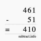 Calculate 461 minus 51 using long subtraction Calculate 461 minus 51 using long subtraction