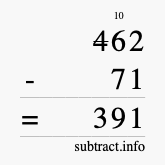 Calculate 462 minus 71 using long subtraction