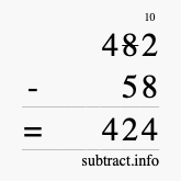 Calculate 482 minus 58 using long subtraction