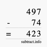 Calculate 497 minus 74 using long subtraction