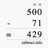 Calculate 500 minus 71 using long subtraction