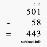 Calculate 501 minus 58 using long subtraction