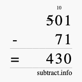 Calculate 501 minus 71 using long subtraction