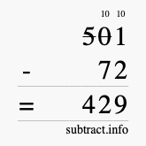 Calculate 501 minus 72 using long subtraction Calculate 501 minus 72 using long subtraction