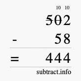 Calculate 502 minus 58 using long subtraction