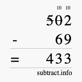 Calculate 502 minus 69 using long subtraction