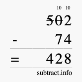 Calculate 502 minus 74 using long subtraction