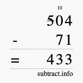 Calculate 504 minus 71 using long subtraction