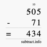 Calculate 505 minus 71 using long subtraction