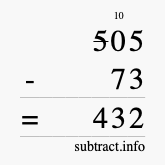 Calculate 505 minus 73 using long subtraction