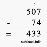 Calculate 507 minus 74 using long subtraction
