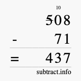 Calculate 508 minus 71 using long subtraction