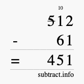 Calculate 512 minus 61 using long subtraction