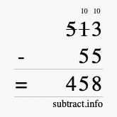 Calculate 513 minus 55 using long subtraction